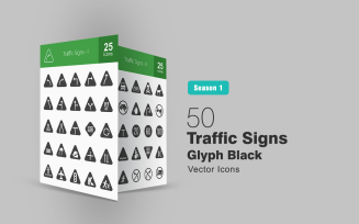 50 Traffic Signs Glyph Icon Set