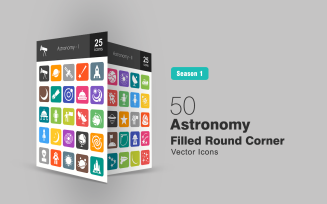 50 Astronomy Filled Round Corner Icon Set