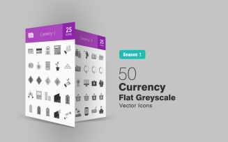 50 Currency Flat Greyscale Icon Set
