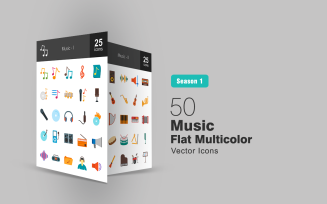 50 Music Flat Multicolor Icon Set