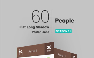 60 People Flat Long Shadow Icon Set