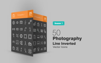 50 Photography Line Inverted Icon Set