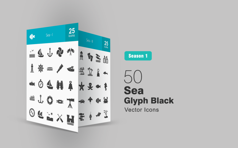 50 Sea Glyph Icon Set