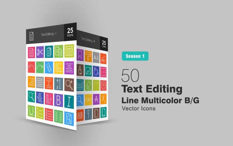 50 Text Editing Line Multicolor B/G Icon Set