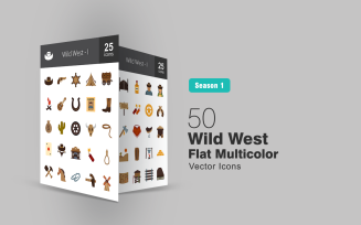 50 Wild West Flat Multicolor Icon Set