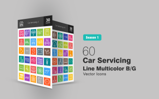 60 Car Servicing Line Multicolor B/G Icon Set