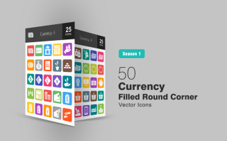 50 Currency Filled Round Corner Icon Set