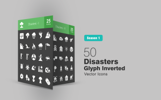 50 Disasters Glyph Inverted Icon Set
