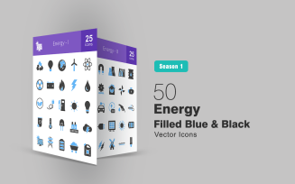 50 Energy Filled Blue & Black Icon Set