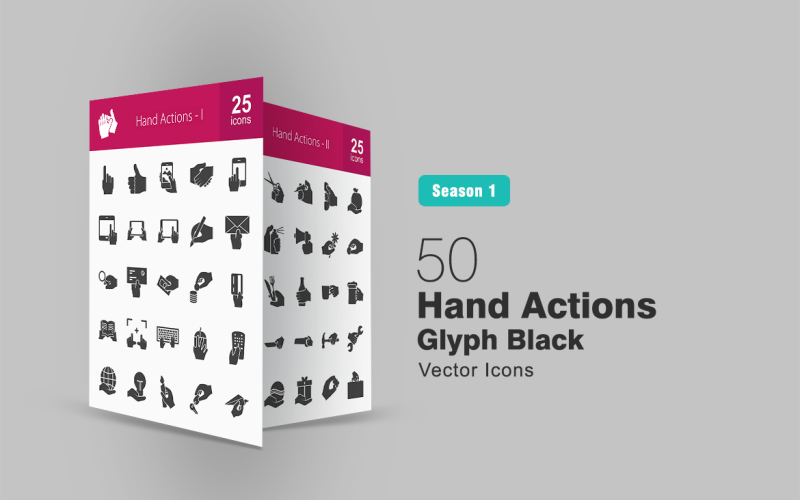 50 Hand Actions Glyph Icon Set