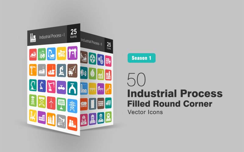 50 Industrial Process Filled Round Corner Icon Set