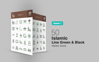 50 Islamic Line Green & Black Icon Set