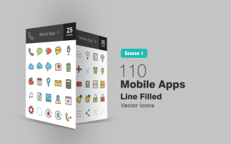 110 Mobile Apps Filled Line Icon Set