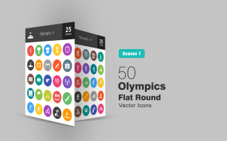 50 Olympics Flat Round Icon Set
