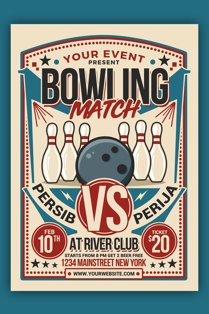 Retro Bowling Match Flyer Corporate Identity Template