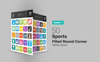 50 Sports Filled Round Corner Icon Set