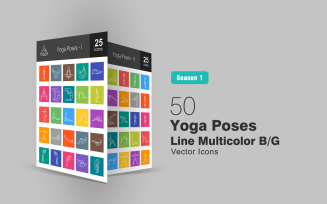 50 Yoga Poses Line Multicolor B/G Icon Set