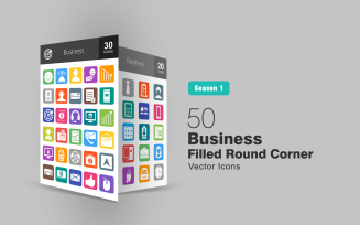 50 Business & Finance Filled Round Corner Icon Set