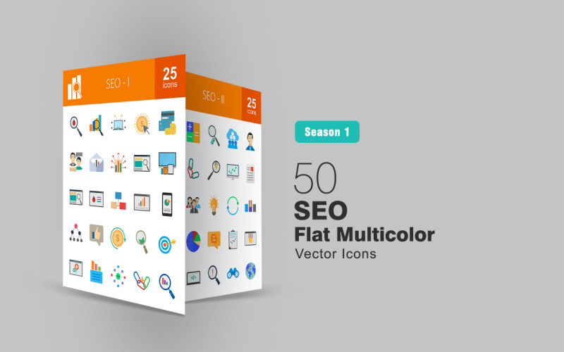 50 SEO Flat Multicolor Icon Set