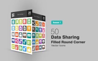 50 Data Sharing Filled Round Corner Icon Set