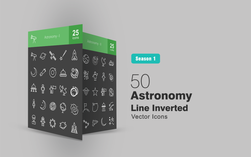 50 Astronomy Line Inverted Icon Set