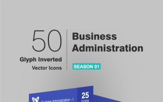 50 Business Administration Glyph Inverted Icon Set