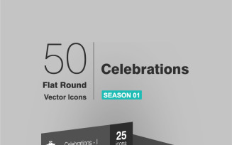 50 Celebrations Flat Round Icon Set