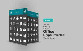 50 Office Glyph Inverted Icon Set