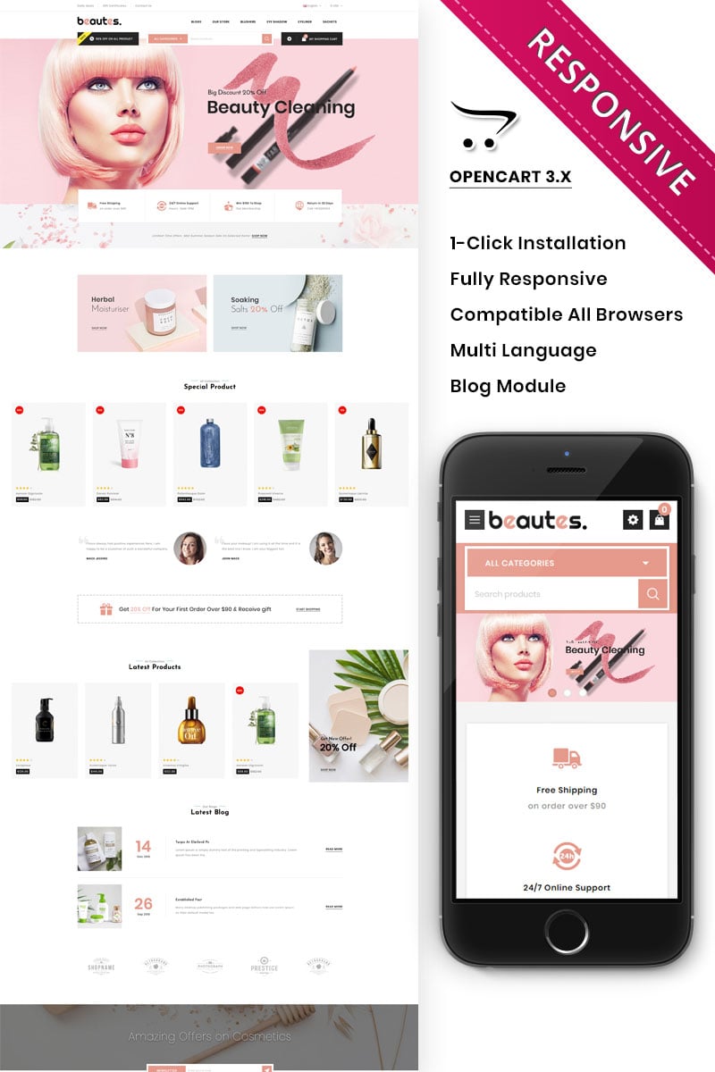 Responsive Beautes - The Mega Cosmetic Store Opencart #92834 - Ekran resmi