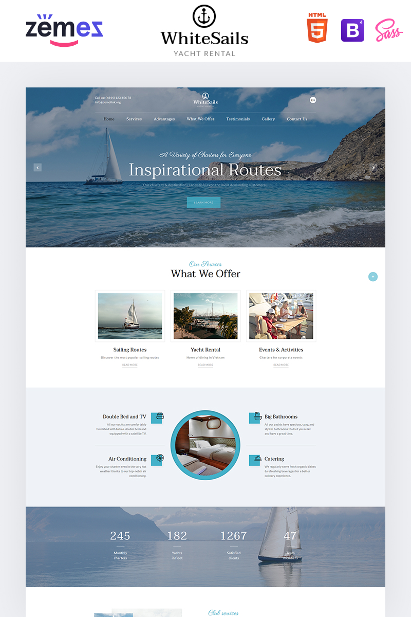 "WhiteSails - Yacht Rental Clean HTML" modèle de page d'atterrissage adaptatif #92868 - screenshot