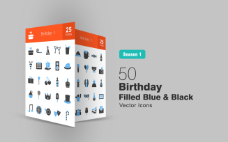 50 Birthday Filled Blue & Black Icon Set