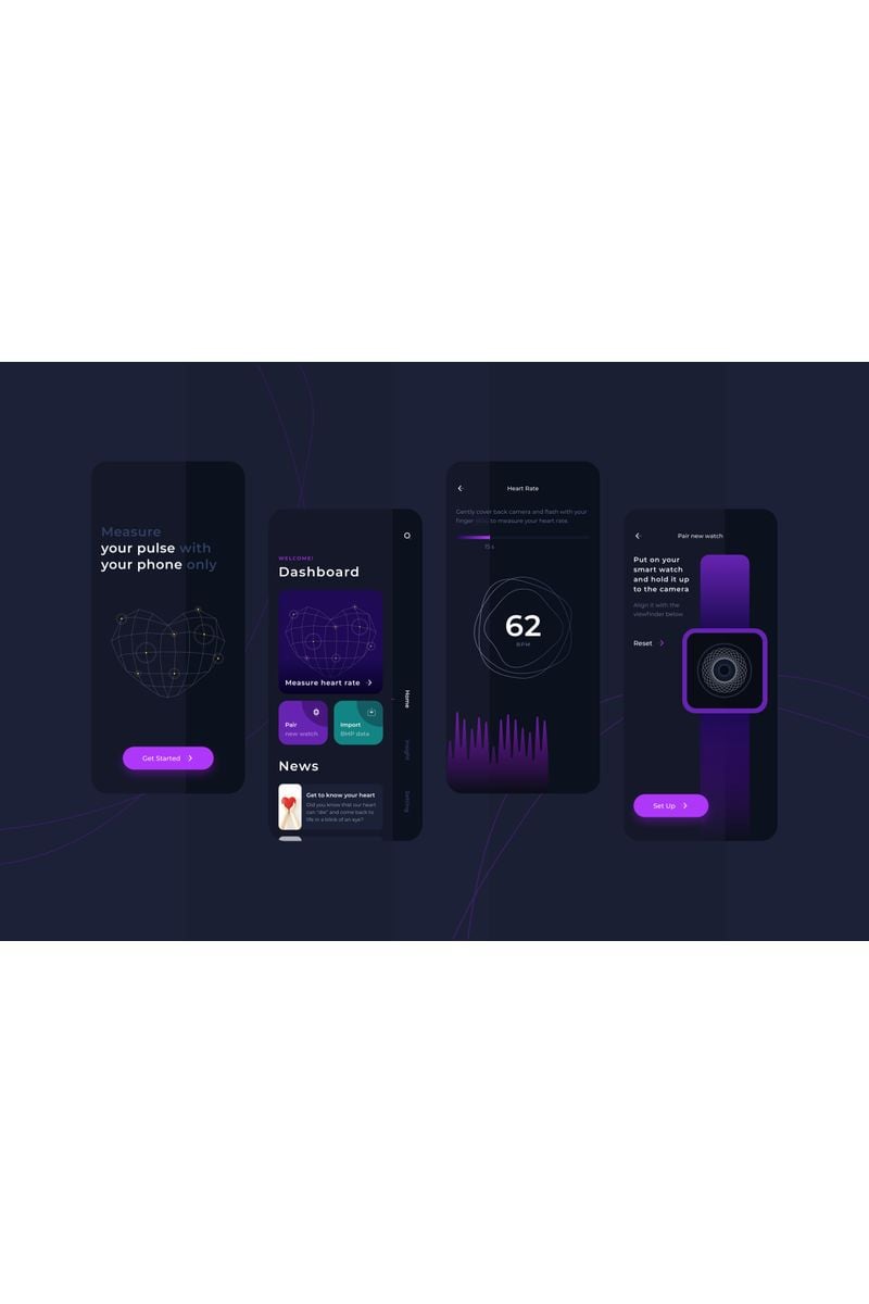 Heart Rate Measurement Dark Mode UI Sketch sablon 92981 - képernyőkép