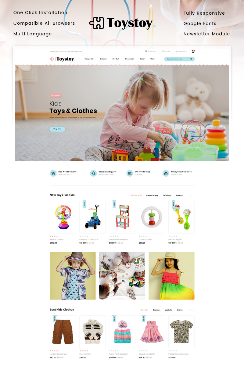 Reszponzív Kids Cloth & Toy Store OpenCart sablon 92992 - képernyőkép