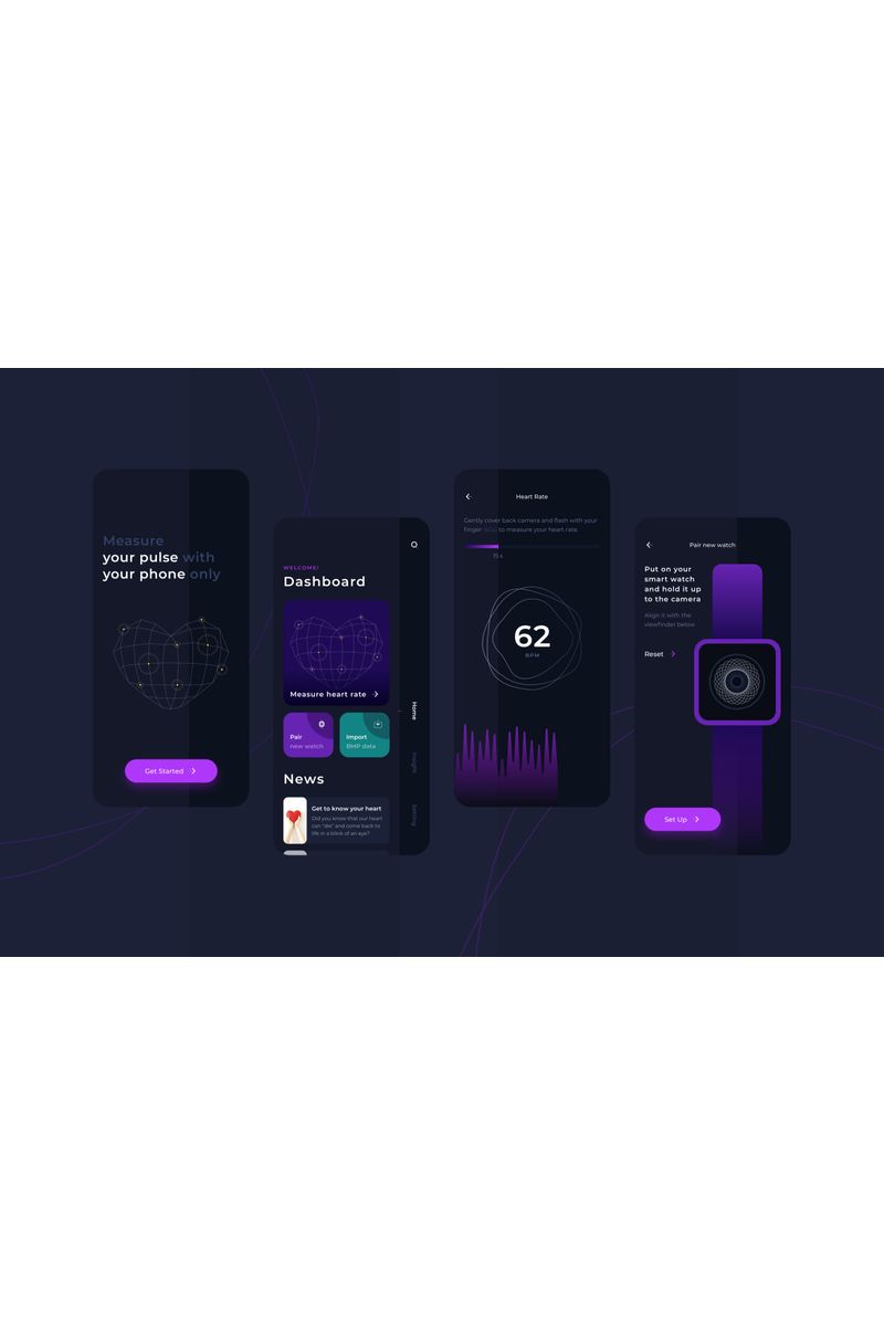 Sketch šablona "Heart Rate Measurement Dark Mode UI" #92981 - screenshot