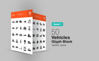 50 Vehicles Glyph Icon Set