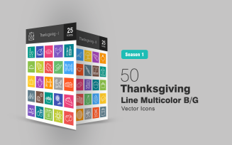 50 Thanksgiving Line Multicolor B/G Icon Set