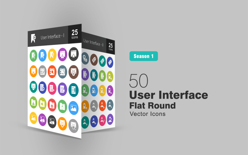 50 User Interface Flat Round Icon Set
