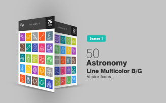 50 Astronomy Line Multicolor B/G Icon Set