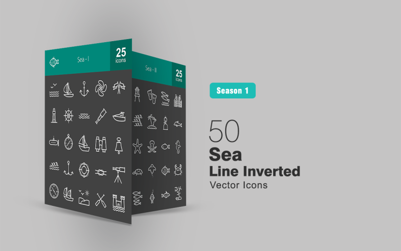 50 Sea Line Inverted Icon Set