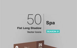 50 Spa Flat Long Shadow Icon Set