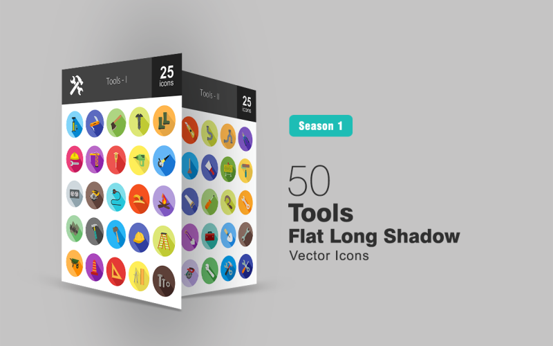 50 Tools Flat Long Shadow Icon Set