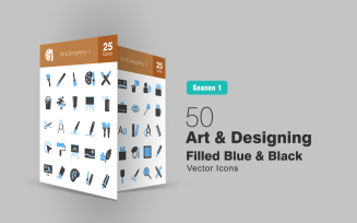 50 Art & Designing Filled Blue & Black Icon Set