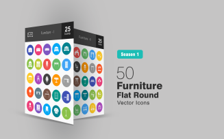 50 Furniture Flat Round Icon Set