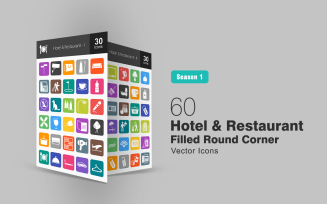 60 Hotel & Restaurant Filled Round Corner Icon Set