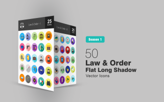 50 Law & Order Flat Long Shadow Icon Set