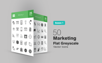 50 Marketing Flat Greyscale Icon Set