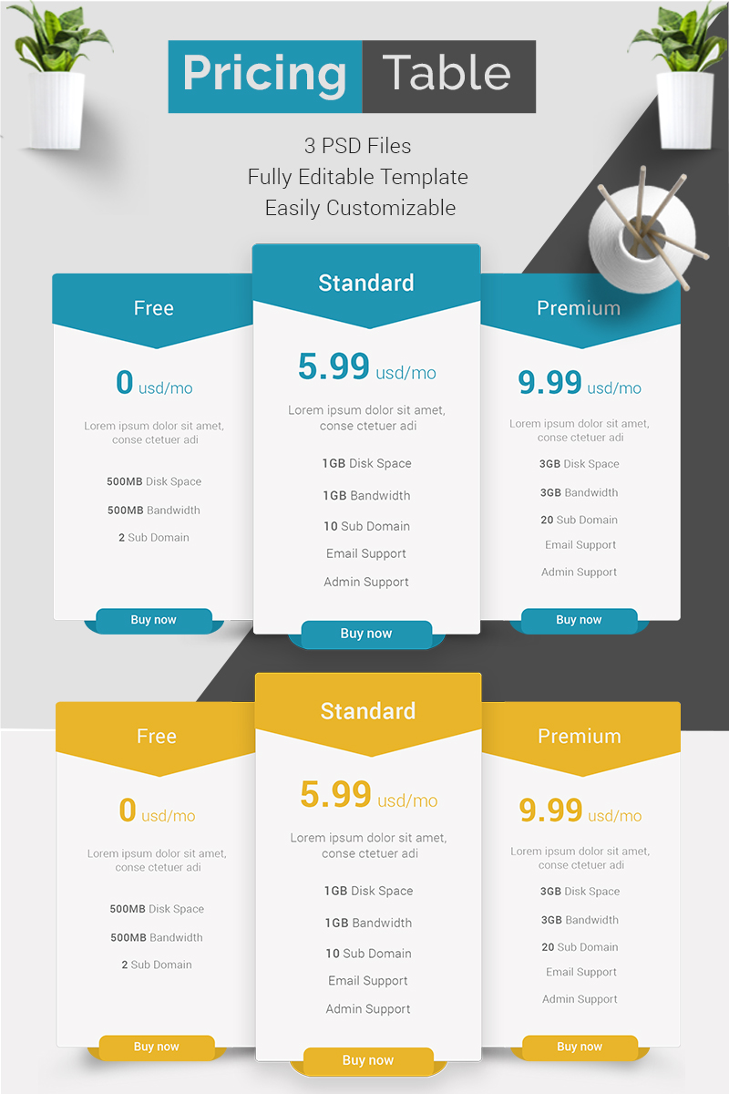 "Minimal Pricing Table" 奖金PSD模板 #93232 - 截图