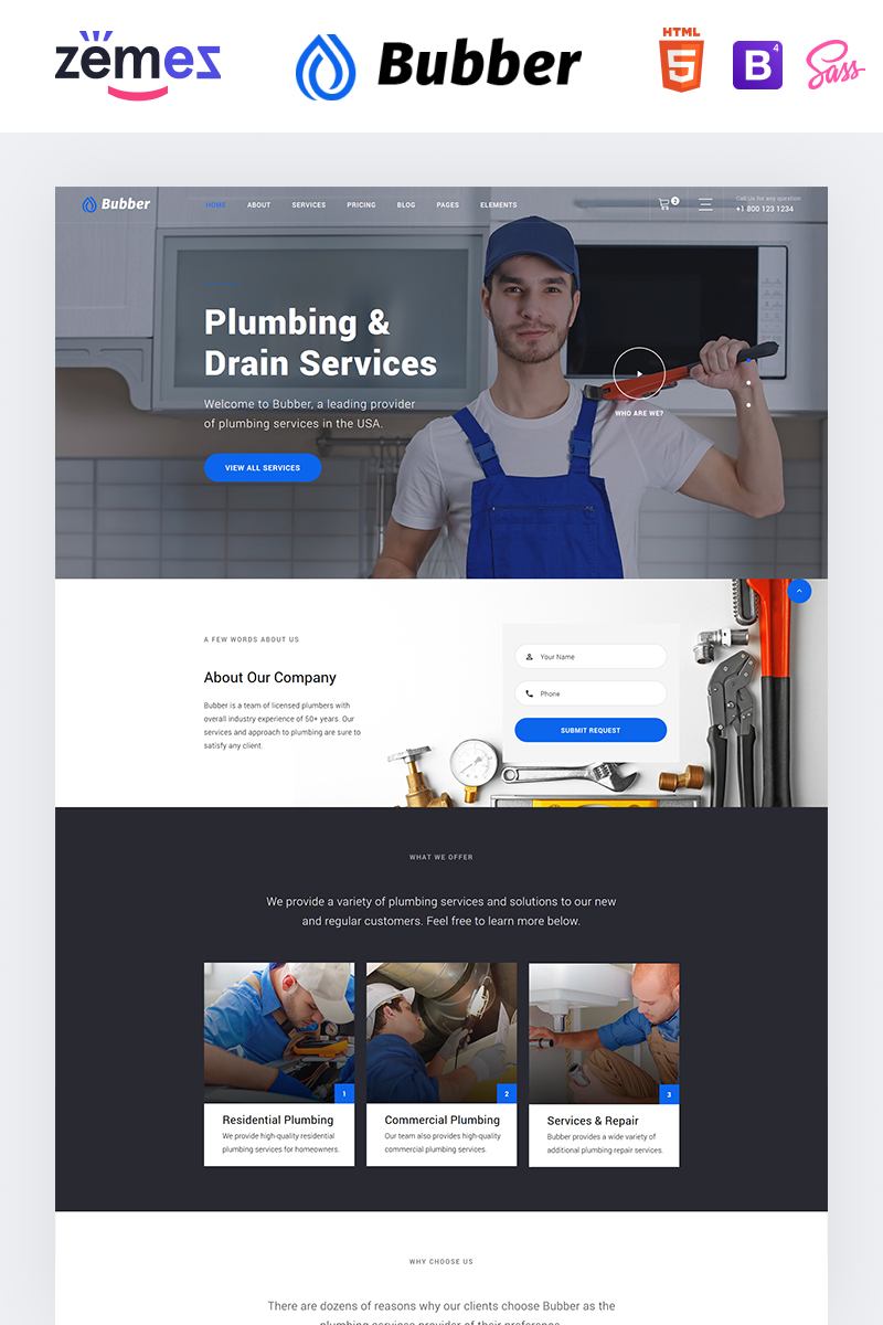 Responsivt Bubber - Plumbing Company Hemsidemall #93240 - skärmbild