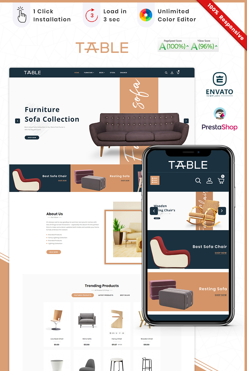 Responsivt Furniture Table Mega Store PrestaShop-tema #93223 - skärmbild