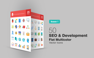 50 SEO & Development Flat Multicolor Icon Set